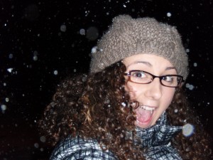 My first snowfall, as you can see, I love it!
